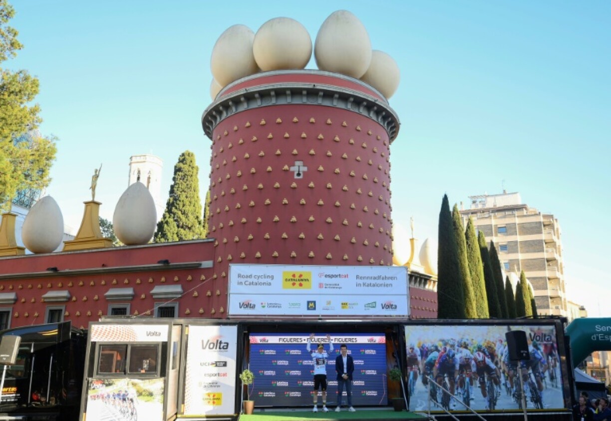 Brennan on the podium in front of the Figueres Salvador Dali museum