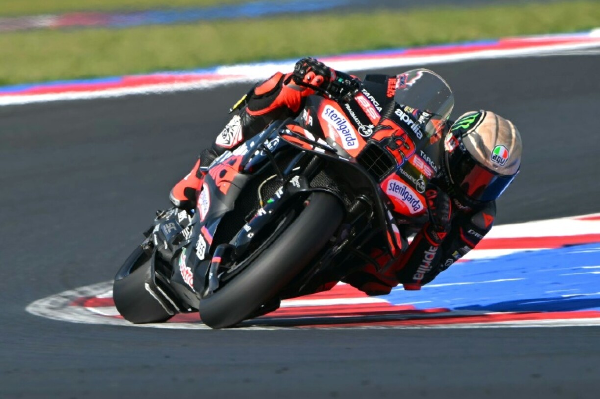 Aprilia Racing team's Italian MotoGP rider Marco Bezzecchi takes pole position for the San Marino MotoGP