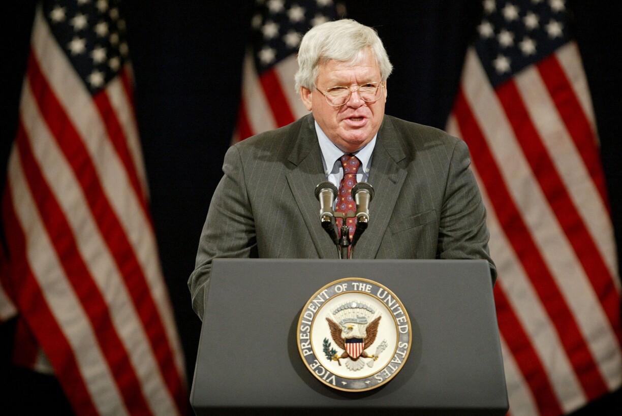 Dennis Hastert, the disgraced former Speaker of the US House of Representatives, has roots in the Grand Duchy. Here, he gives a speech at a fundraiser hosted by the National Republican Congressional Committee 7 February 2004 in Rosemont, Illinois.
