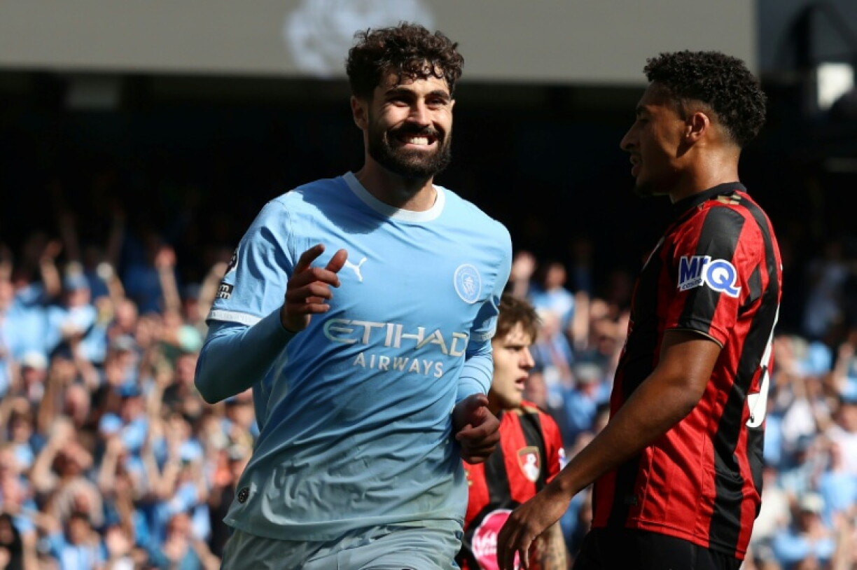 La joie du défenseur Josko Gvardiol en offrant la victoire à Manchester City à domicile face à Bournemouth lors de la première journée de Premier League le 23 août 2026