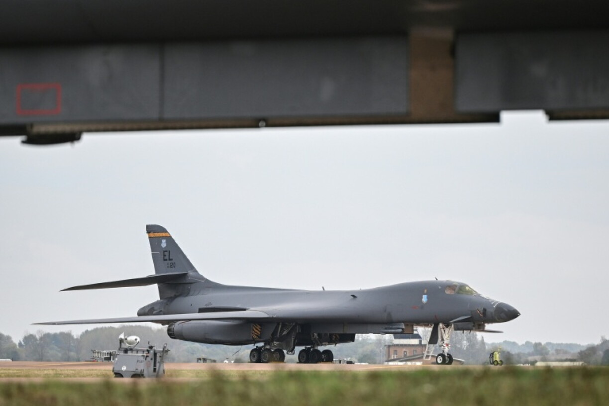 A US Air Force B-1 Lancer bomber is pictured on the tarmac at RAF Fairford base in Fairford, south-west England on September 27, 2026
