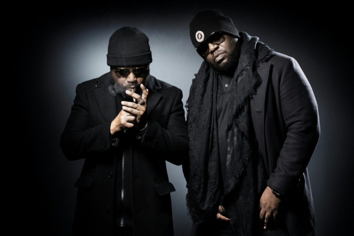 Les membres d'Arsenik Lino et Calbo (D) à Paris le 30 janvier 2018