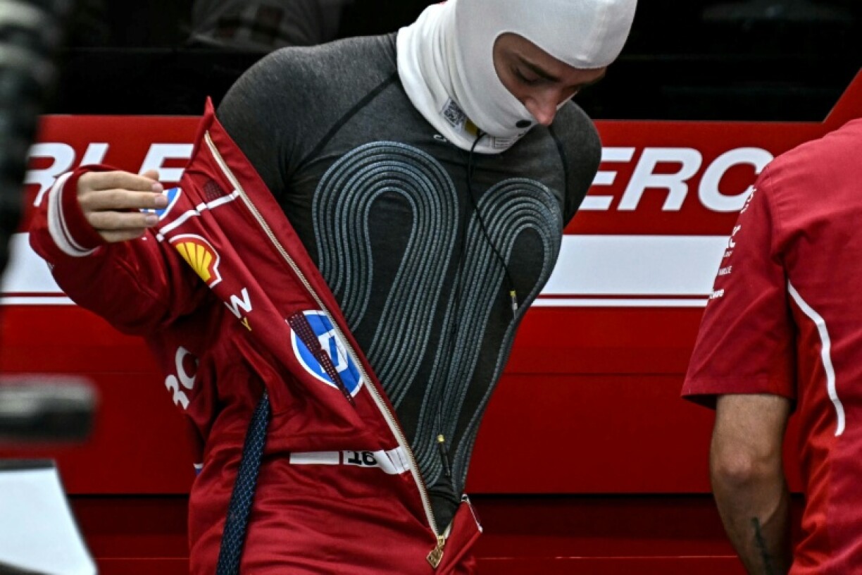 Charles Leclerc wears a cooling vest at the Singapore Grand Prix, the first race to be declared a