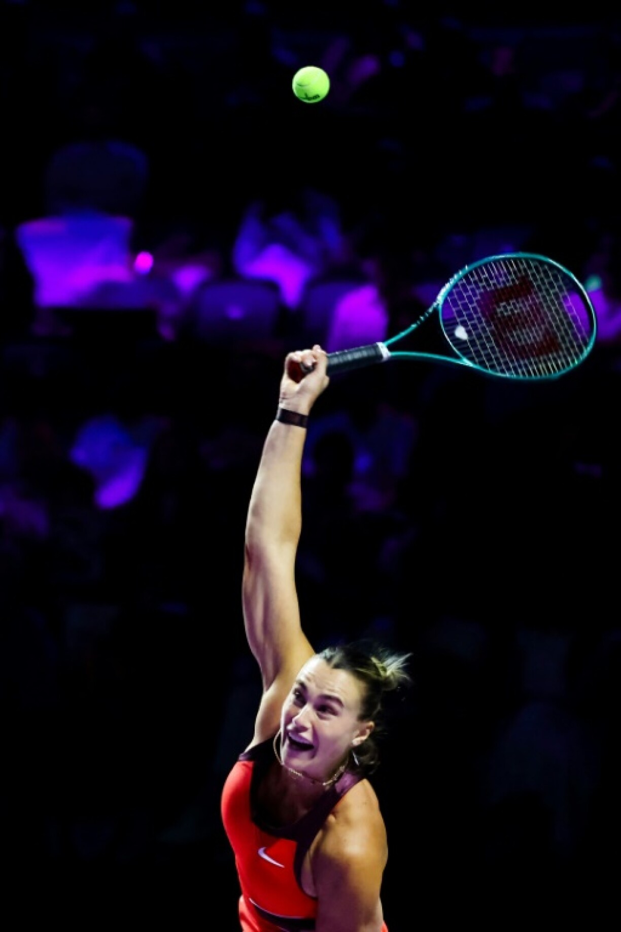 Aryna Sabalenka serves against Jessica Pegula in Riyadh