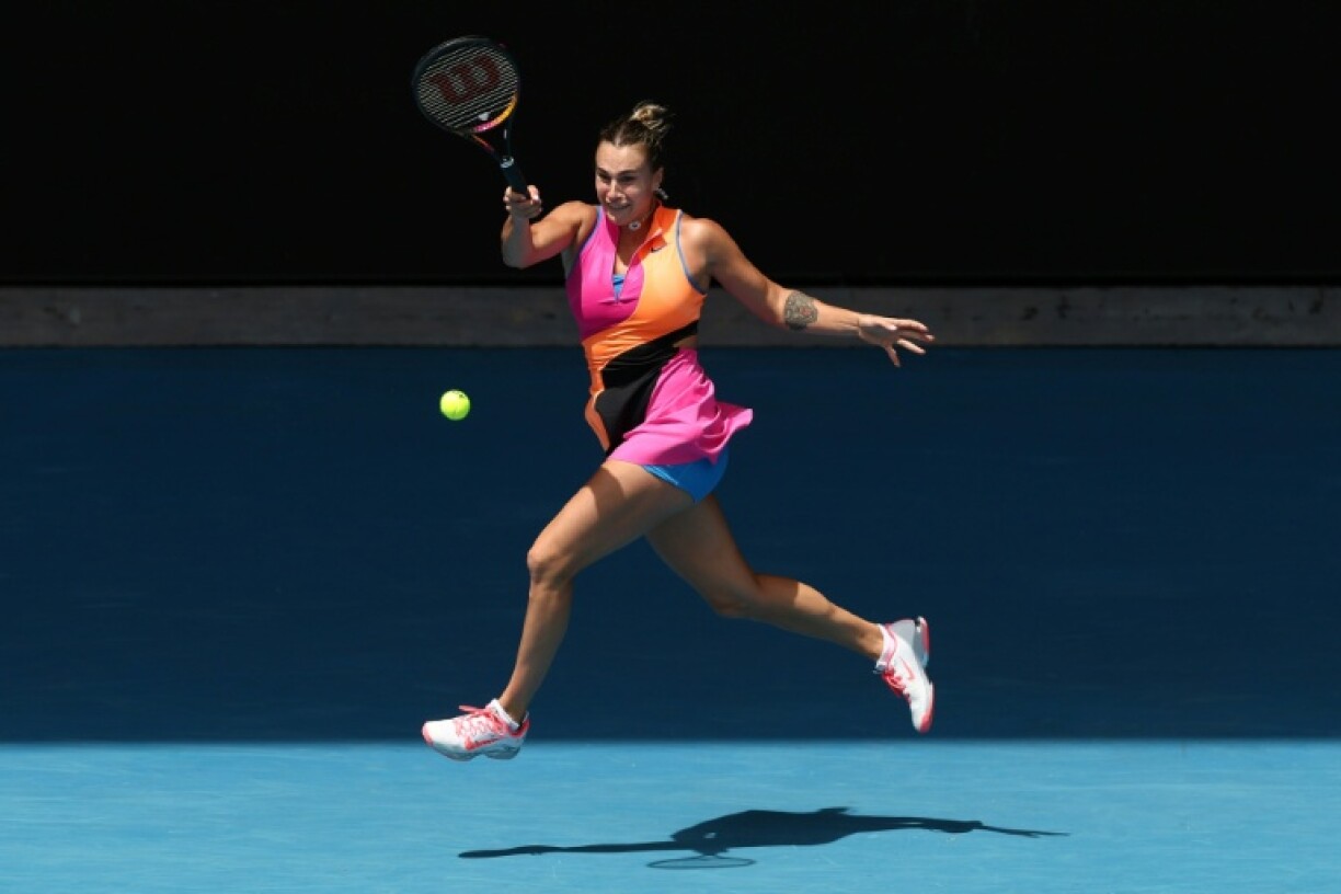 La Bélarusse Aryna Sabalenka pendant son match de 1/8 de finale de l'Open d'Australie contre la Canadienne Victoria Mboko dimanche 25 janvier 2025