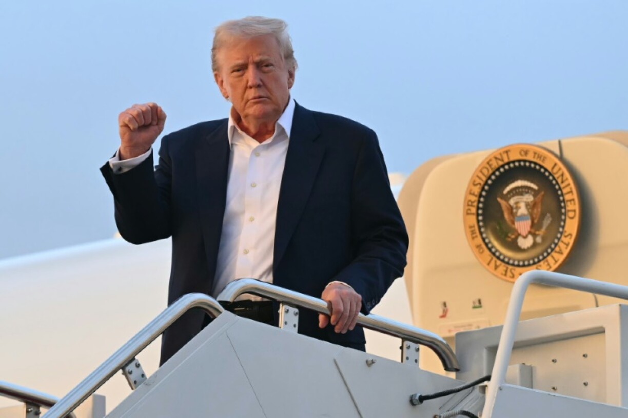 US President Donald Trump disembarks Air Force One at Joint Base Andrews in Maryland on May 4, 2025