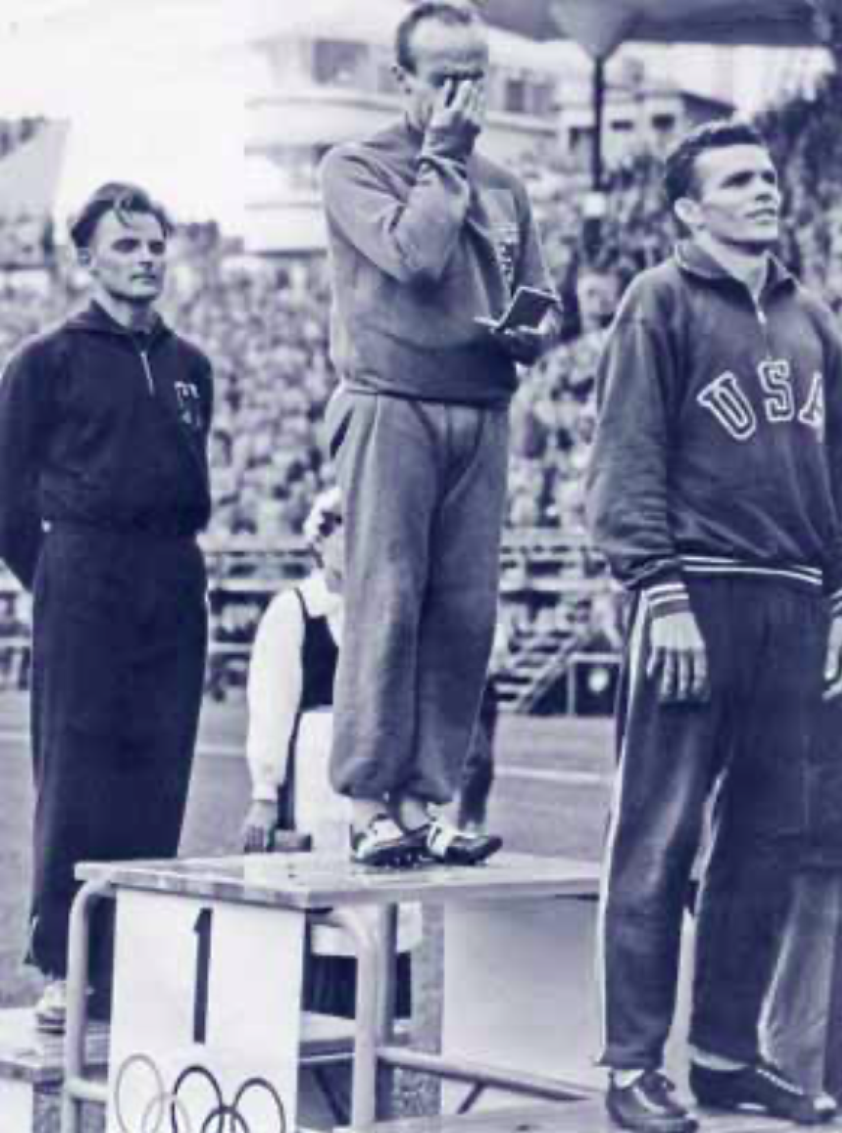 An emotional Josy Barthel on the podium.