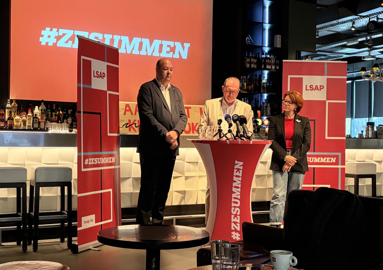 Claude Haagen, Deputéierten & Vizepresident vu parlamentarescher Aarbechtskommissioun, Georges Engel, LSAP-Parteipresident an Deputéierten, Yolande Koster-Kaiser, Presidentin Stater Sozialisten & Member vun der Parteileedung.