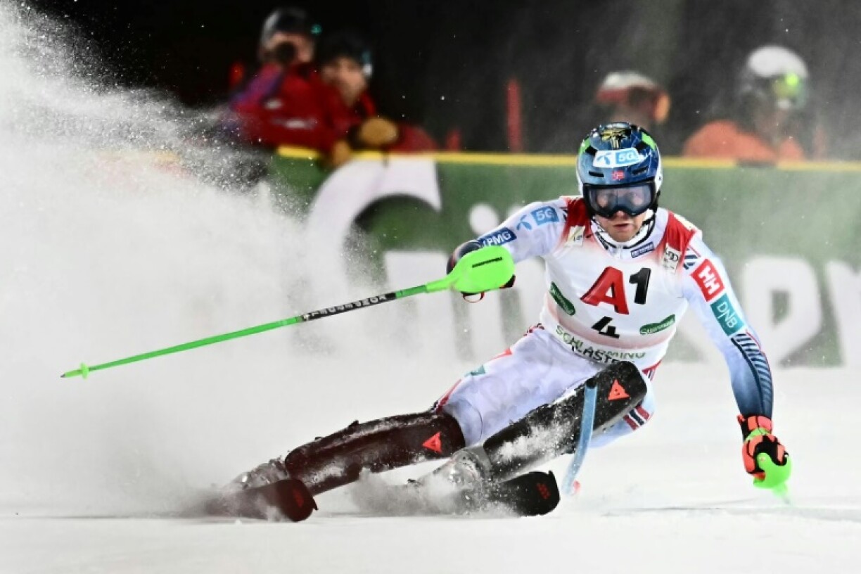 Timon Haugan won the slalom in Schladming, Austria