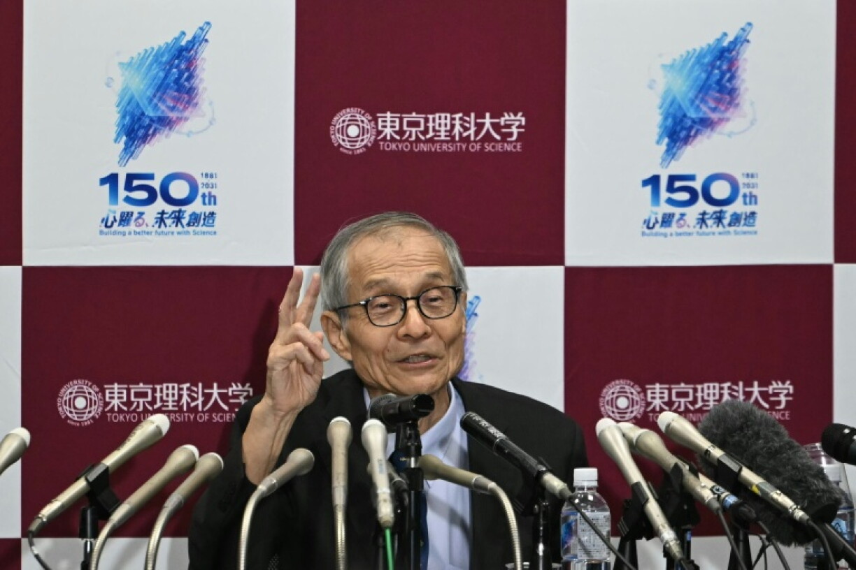 Japanese Nobel laureate Kenso Soai spoke to reporters in Tokyo