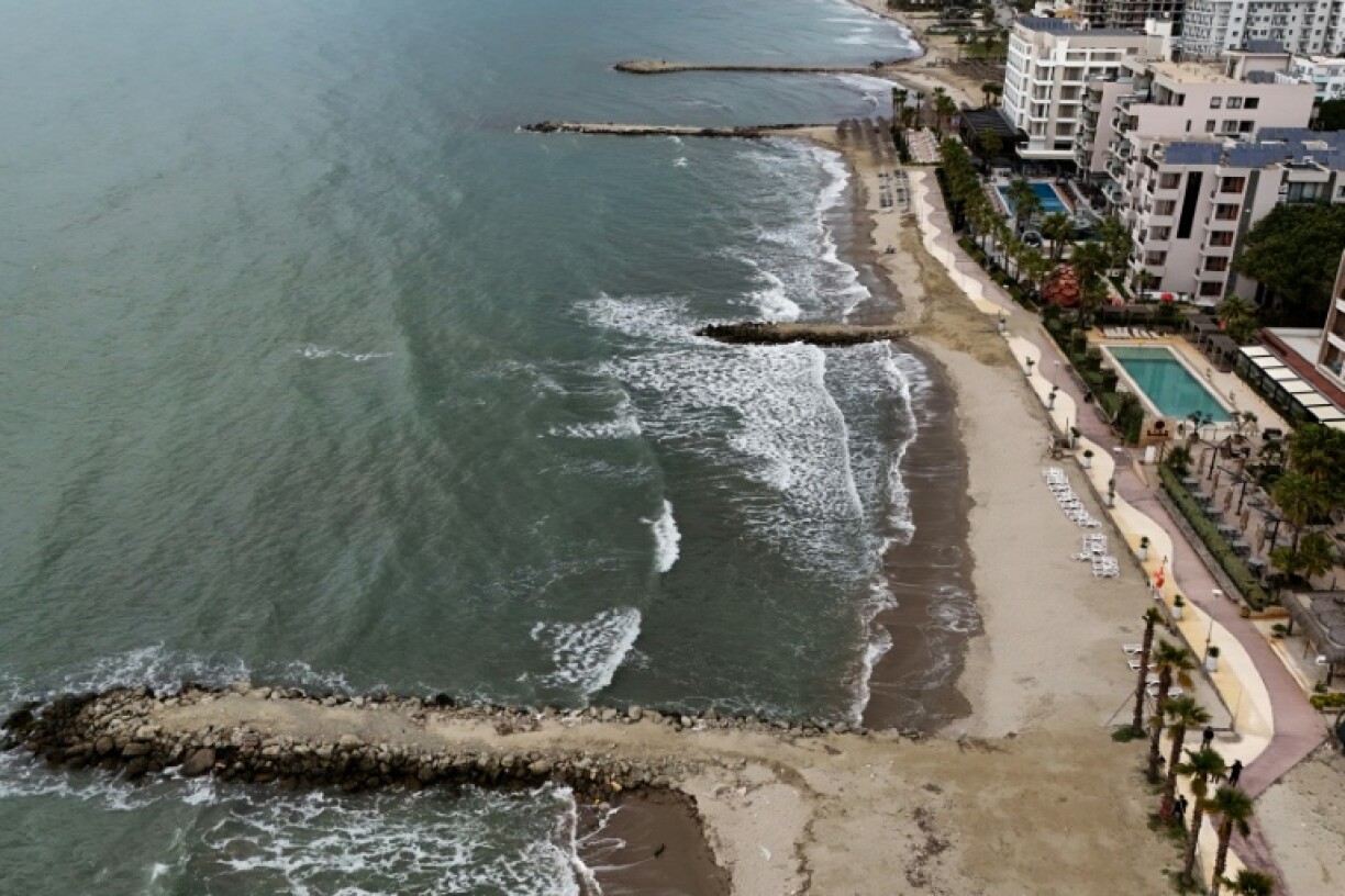Groynes built to stop beaches disappearing near Durres in Albania, where hotels have sprung up like mushrooms