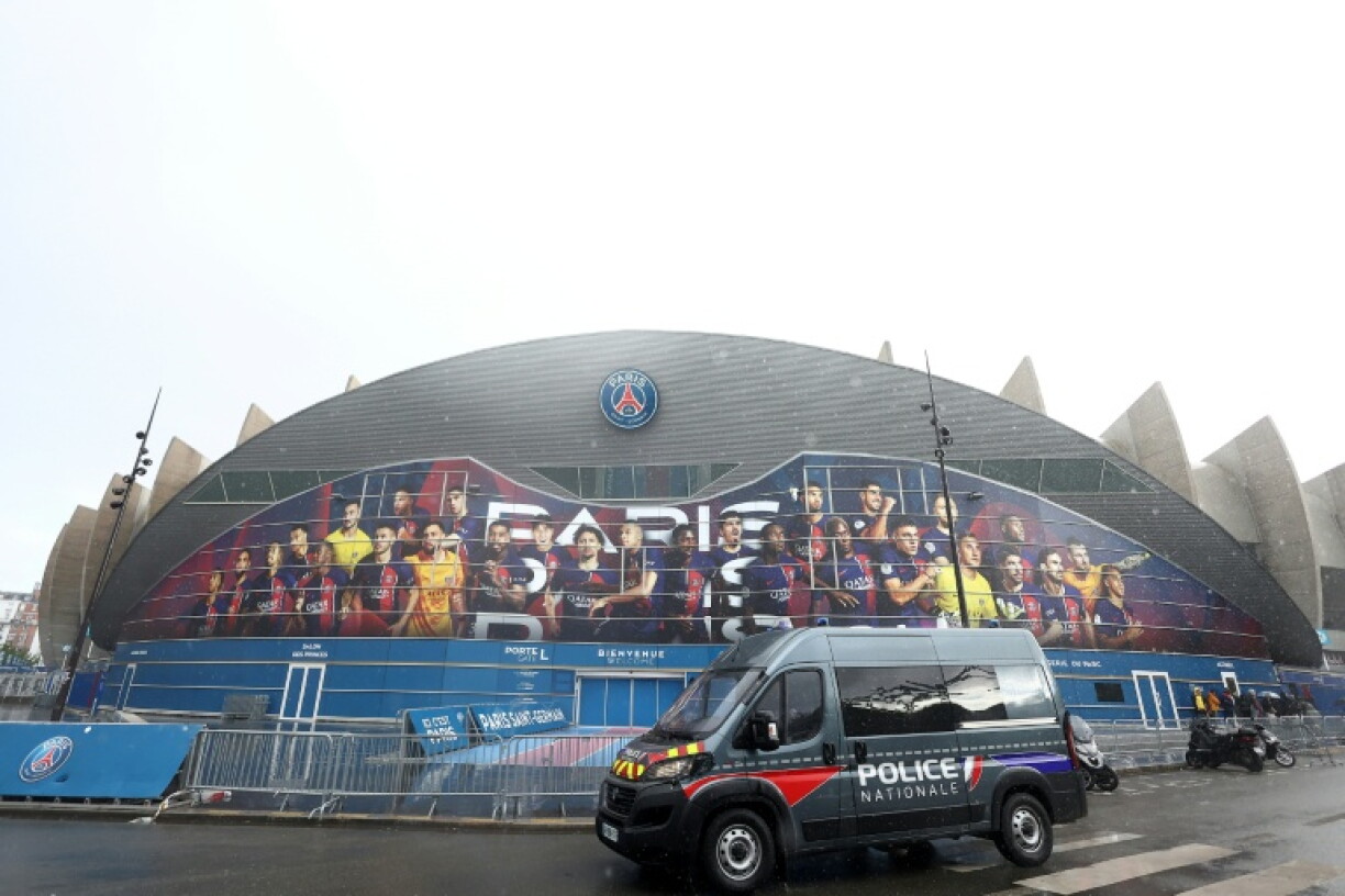A police vehicle outside Paris Saint-Germain's Parc des Princes stadium