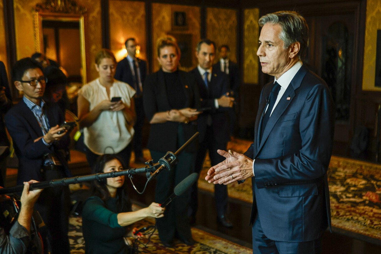US Secretary of State Antony Blinken speaks to the media at the end of the India-US '2+2' ministerial dialogue in New Delhi on November 10, 2023.