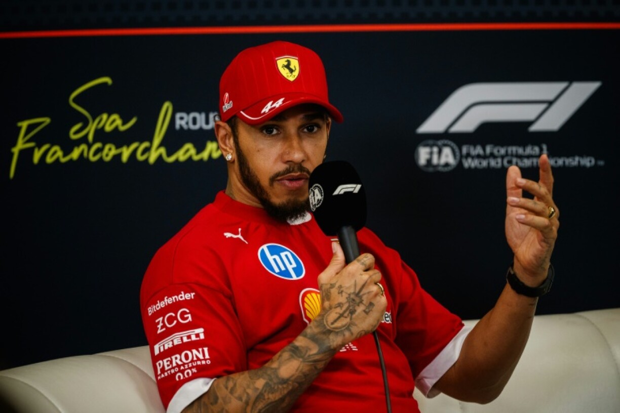 Lewis Hamilton speaking during a press conference ahead of the Belgian Grand Prix