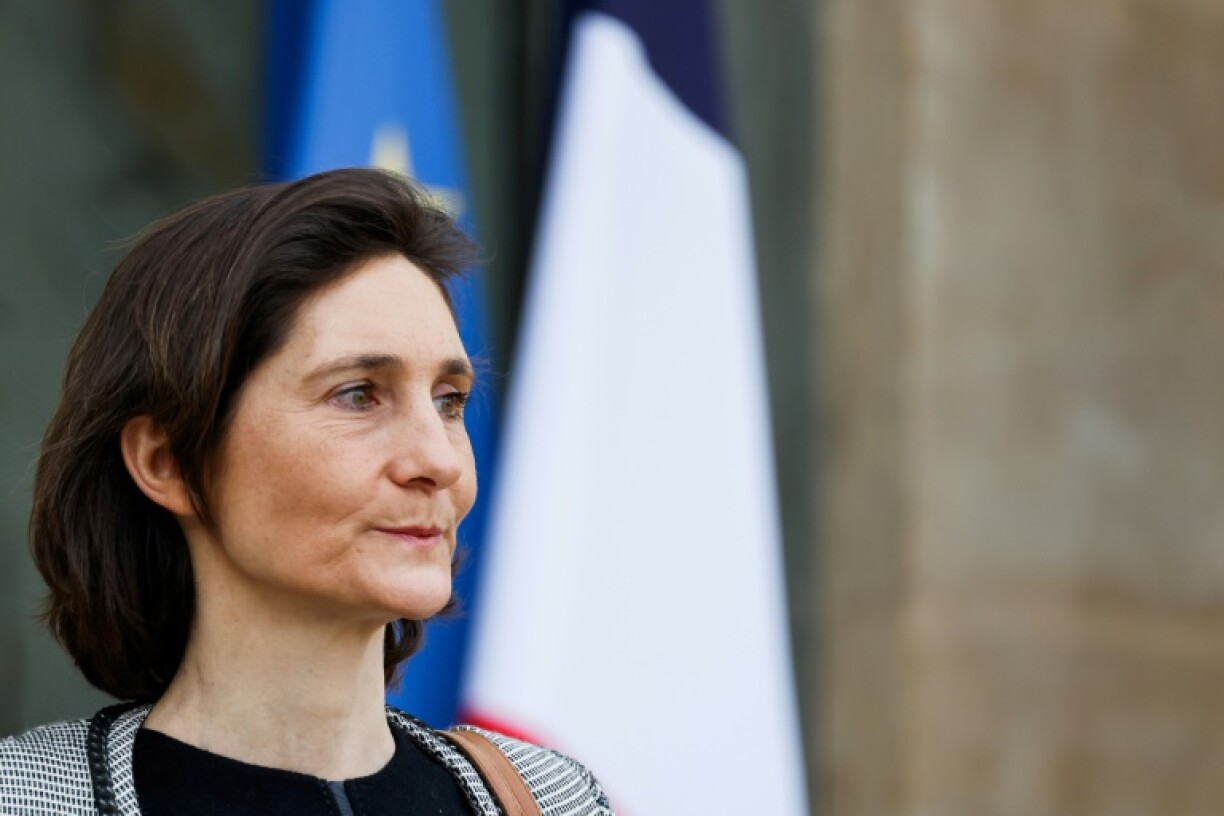 La ministre des Sports et des JO, Amélie Oudéa-Castéra, à la sortie du palais de l'Elysée, le 15 février 2023 à Paris