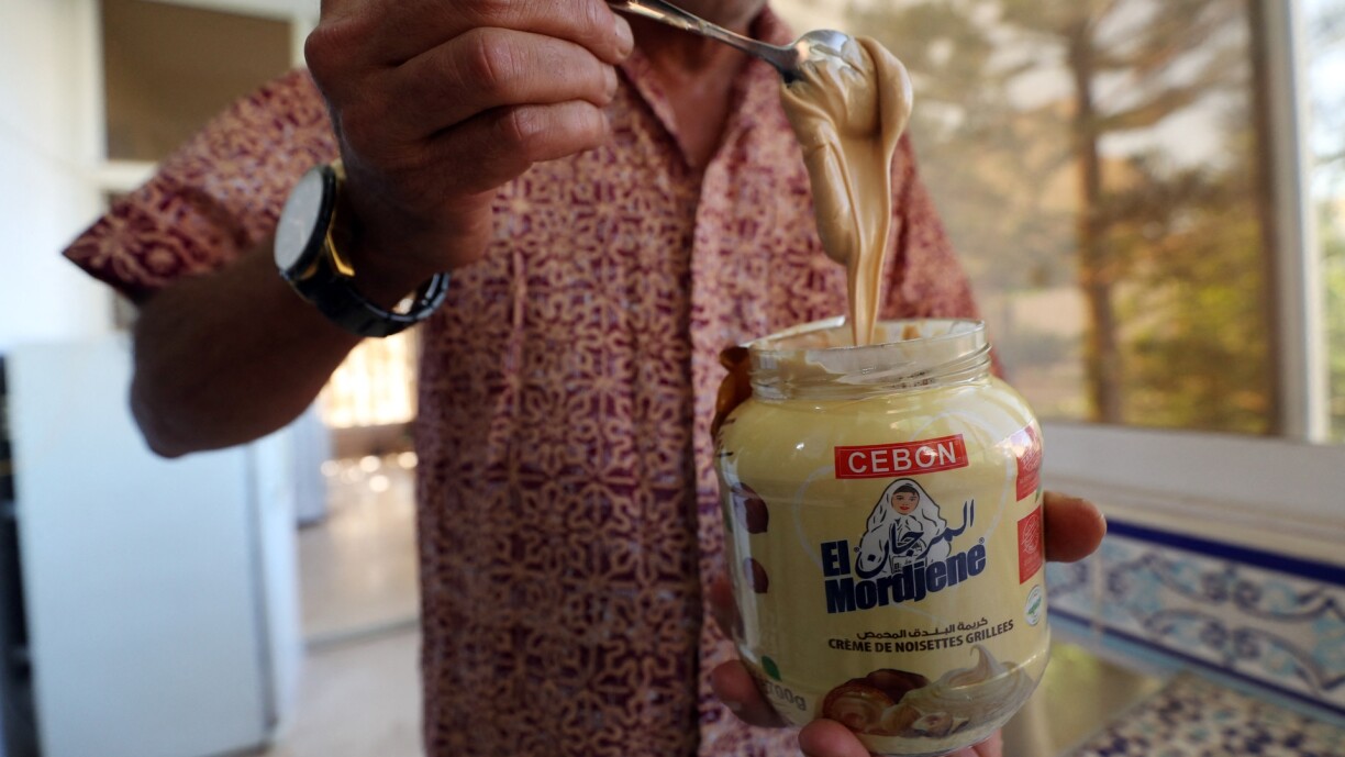 A photo taken in Algiers, Algeria, shows 'El Mordjene' chocolate and hazelnut spread for sale in a supermarket.