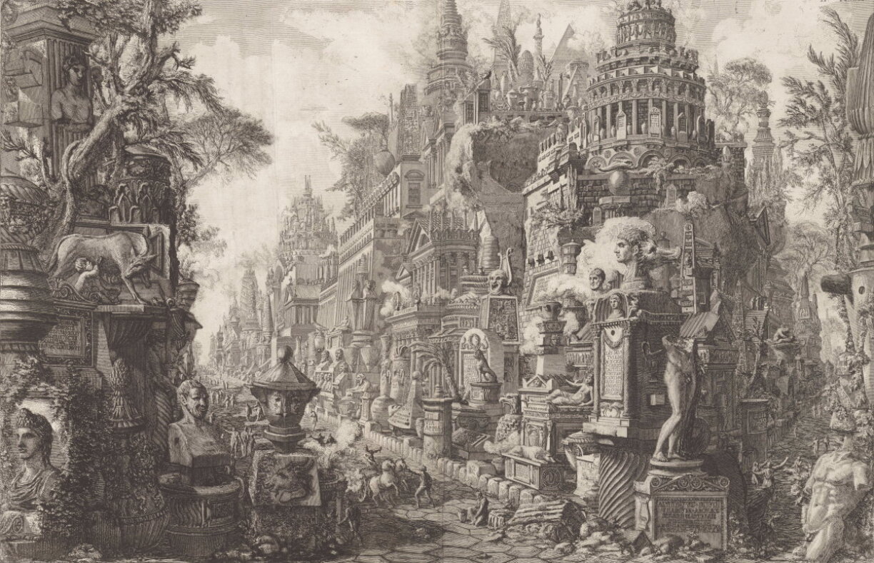 Giovanni Battista Piranesi, Ancient Intersection of the Via Appia and Via Ardeatina, 1756, Etching, 40 x 64 cm.