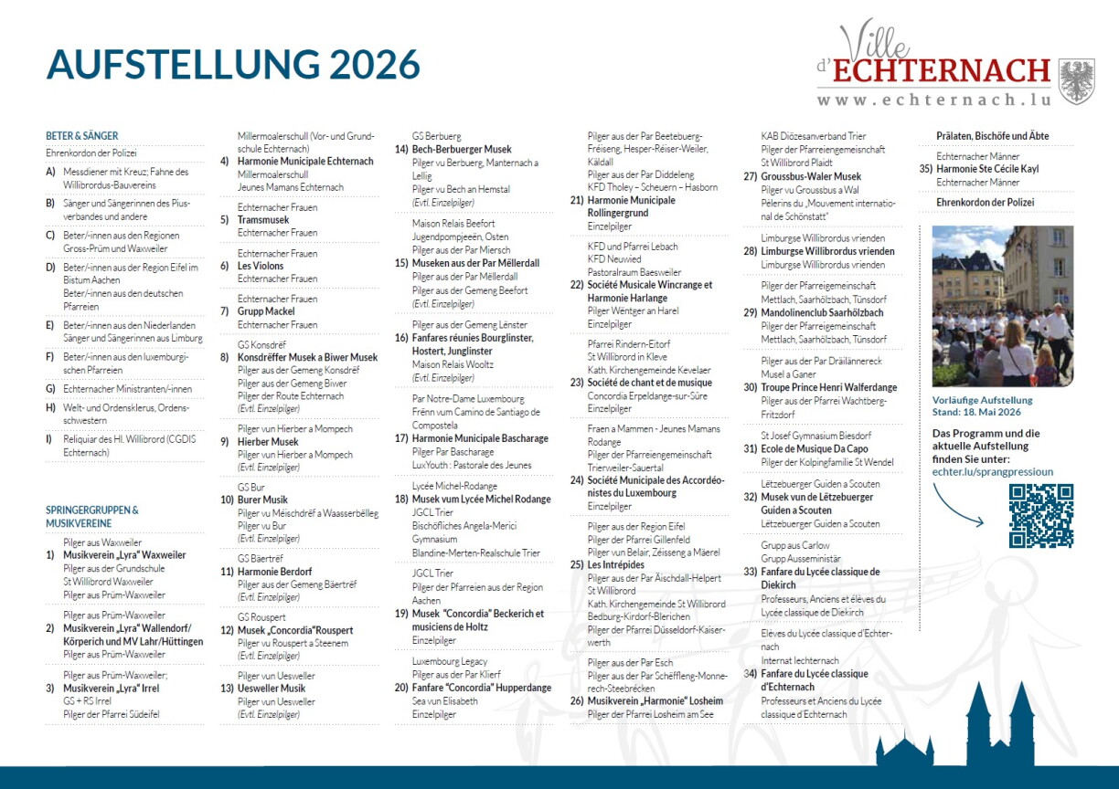 D'Opstellung vun de Gruppe fir d'Sprangpressessioun 2026.