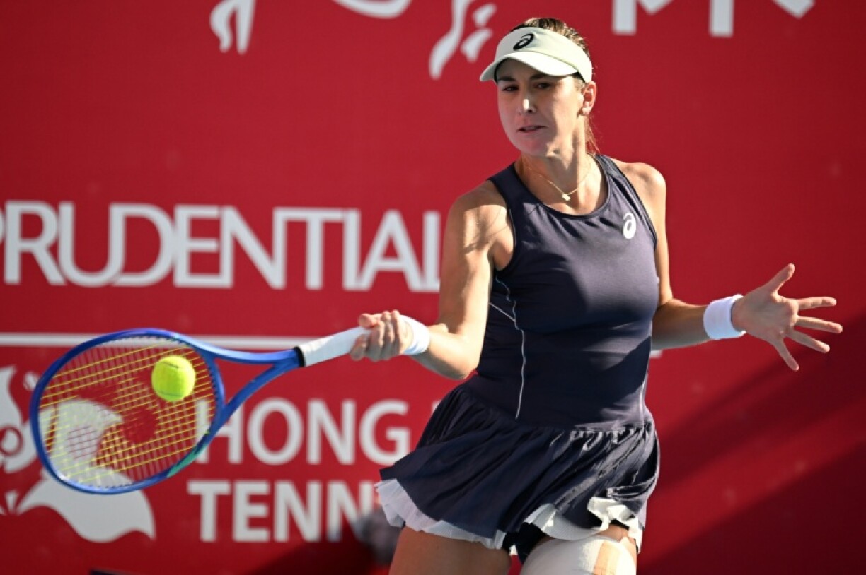 Belinda Bencic hits a return to China's Wang Yafan in Hong Kong