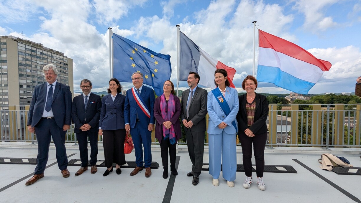 Mobility Minister Yuriko Backes, the representative of the main funder of the Thionville car park, pictured with local councillors.