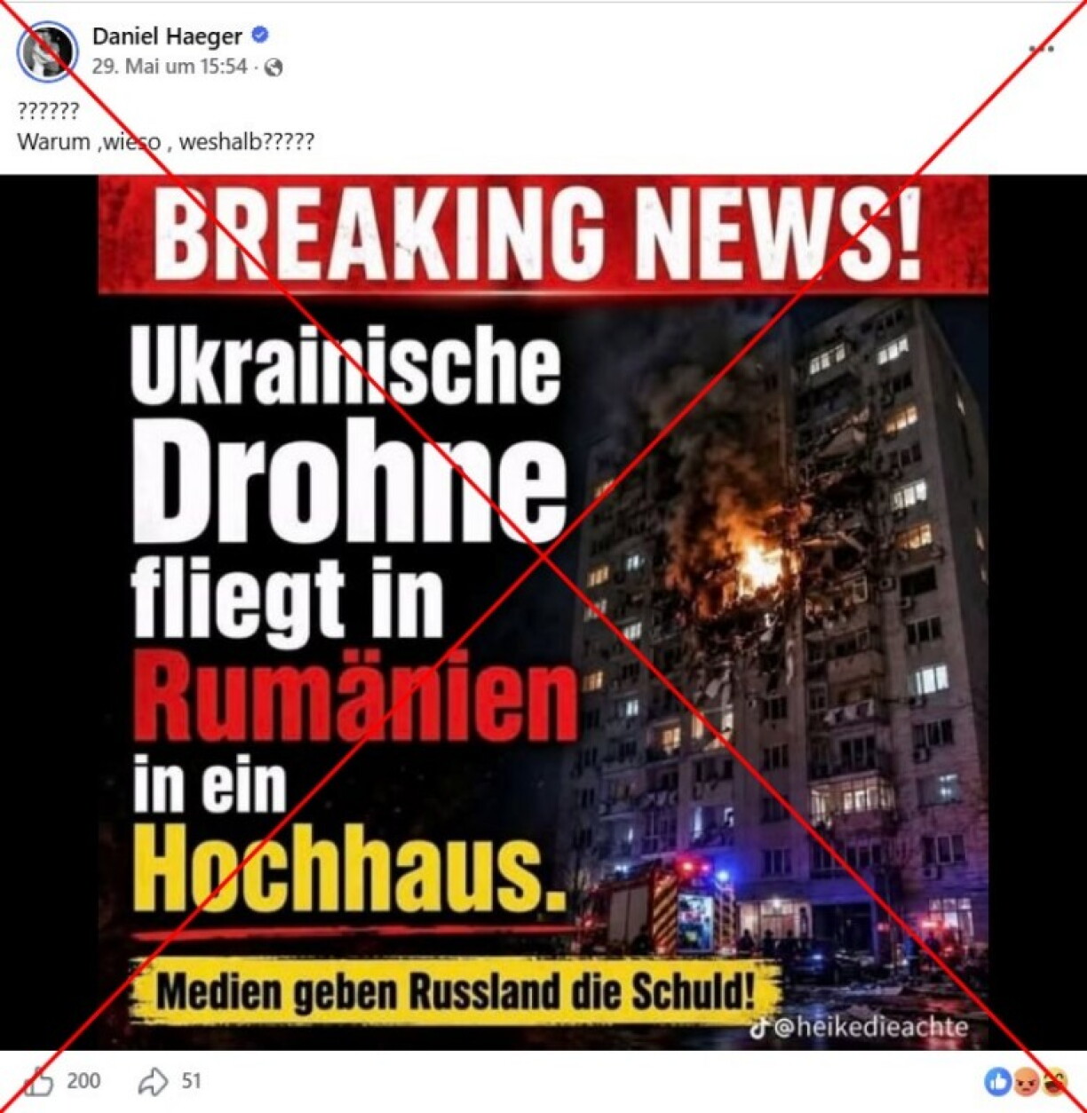 Facebook-Screenshot der Behauptung, rotes Kreuz von AFP hinzugefügt: 8. Juni 2026