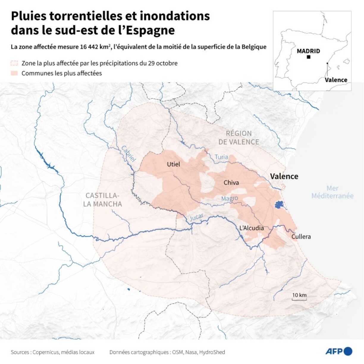 Pluies torrentielles et inondations dans le sud-est de l'Espagne