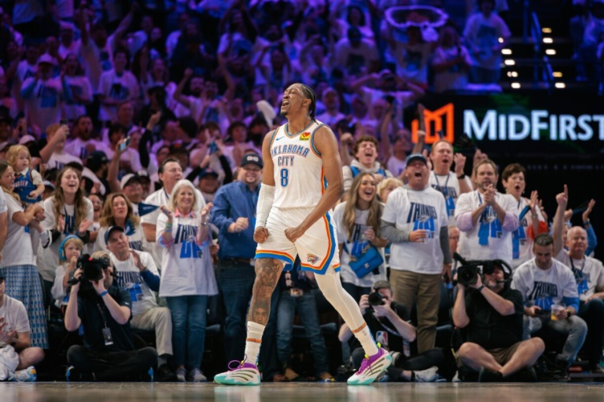 Jalen Williams of the Oklahoma City Thunder reacts in the Thunder's 51-point victory over the Memphis Grizzlies in their NBA Western Conference playoff opener