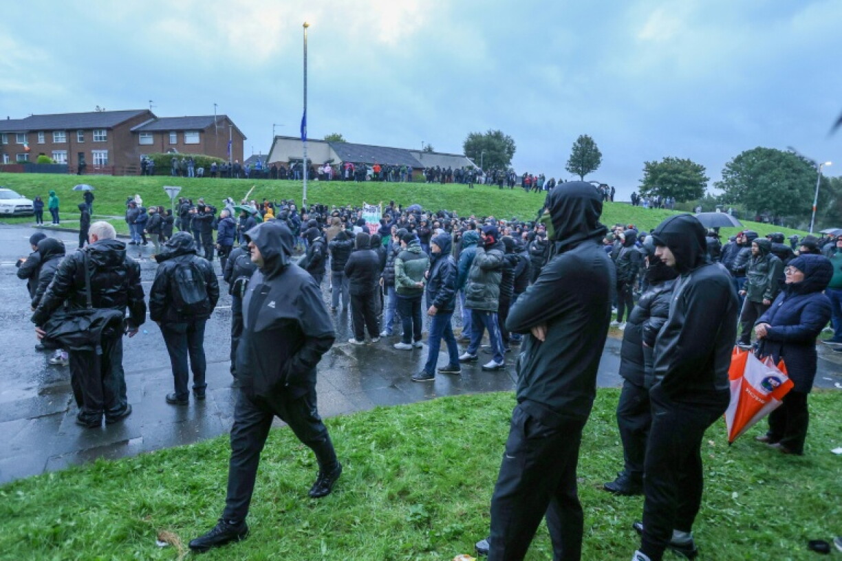 Protesters gathered to block a parade of marchers from the Orange Order going along a road through the mainly nationalist area of the town of Portadown, Northern Ireland