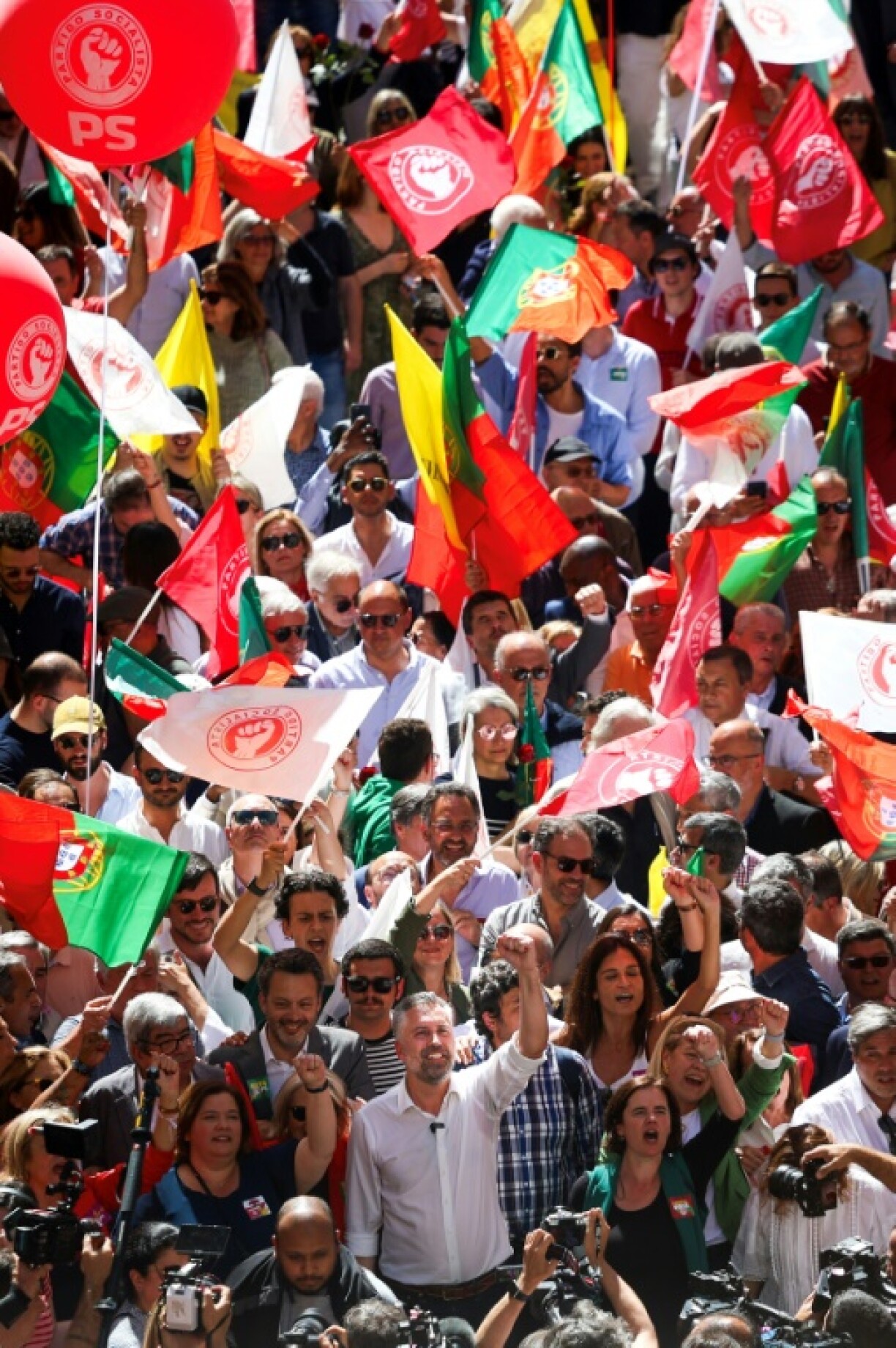 The Socialist Party candidate, Pedro Nuno Santos seen here surrounded by supporters, argues only he can provide the “safe change” Portugal needs
