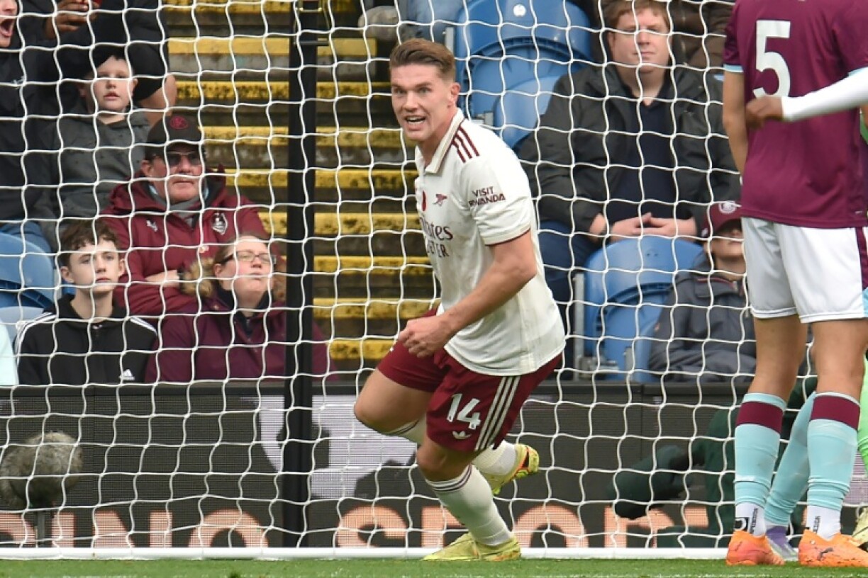 Arsenal striker Viktor Gyokeres celebrates after scoring against Burnley
