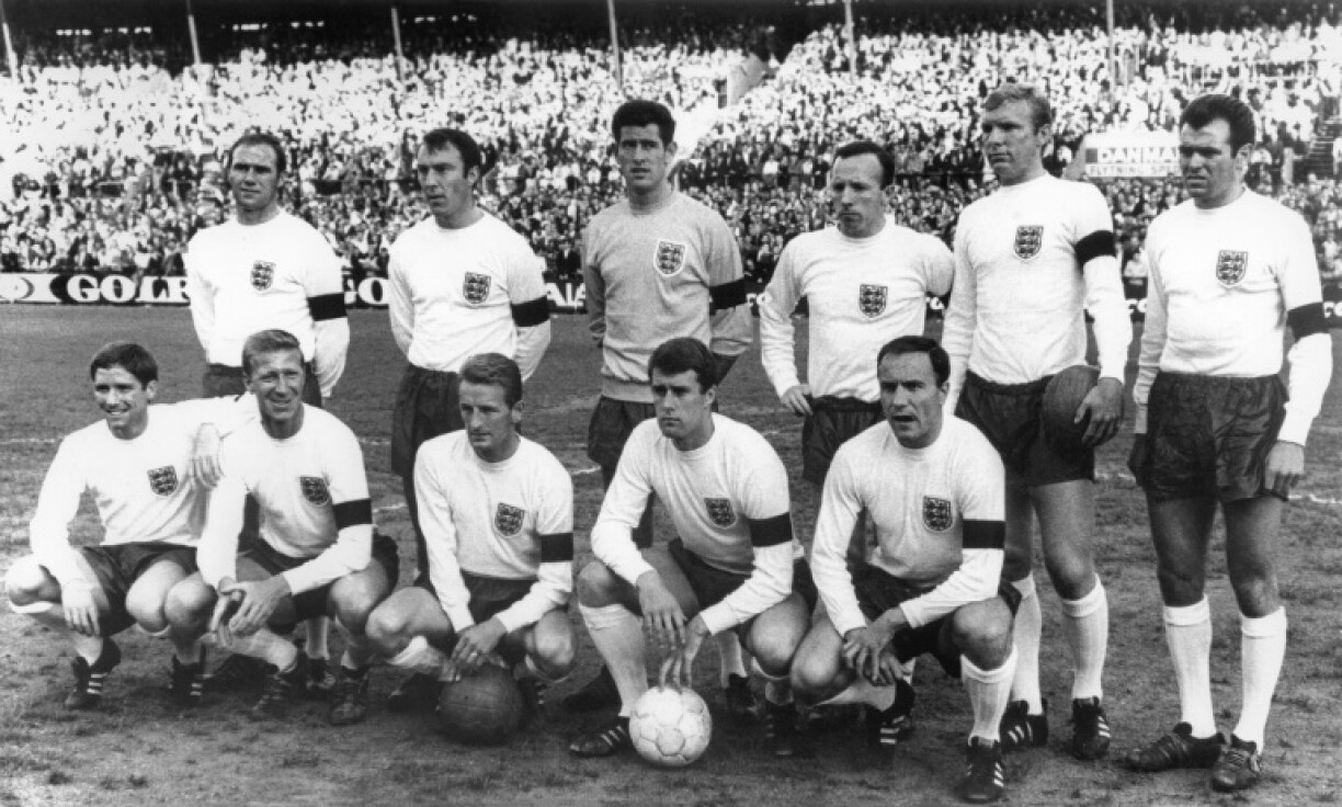 George Eastham (front row, 3rd from left) poses with the England team before a friendly against Denmark in the build-up to the 1966 World Cup