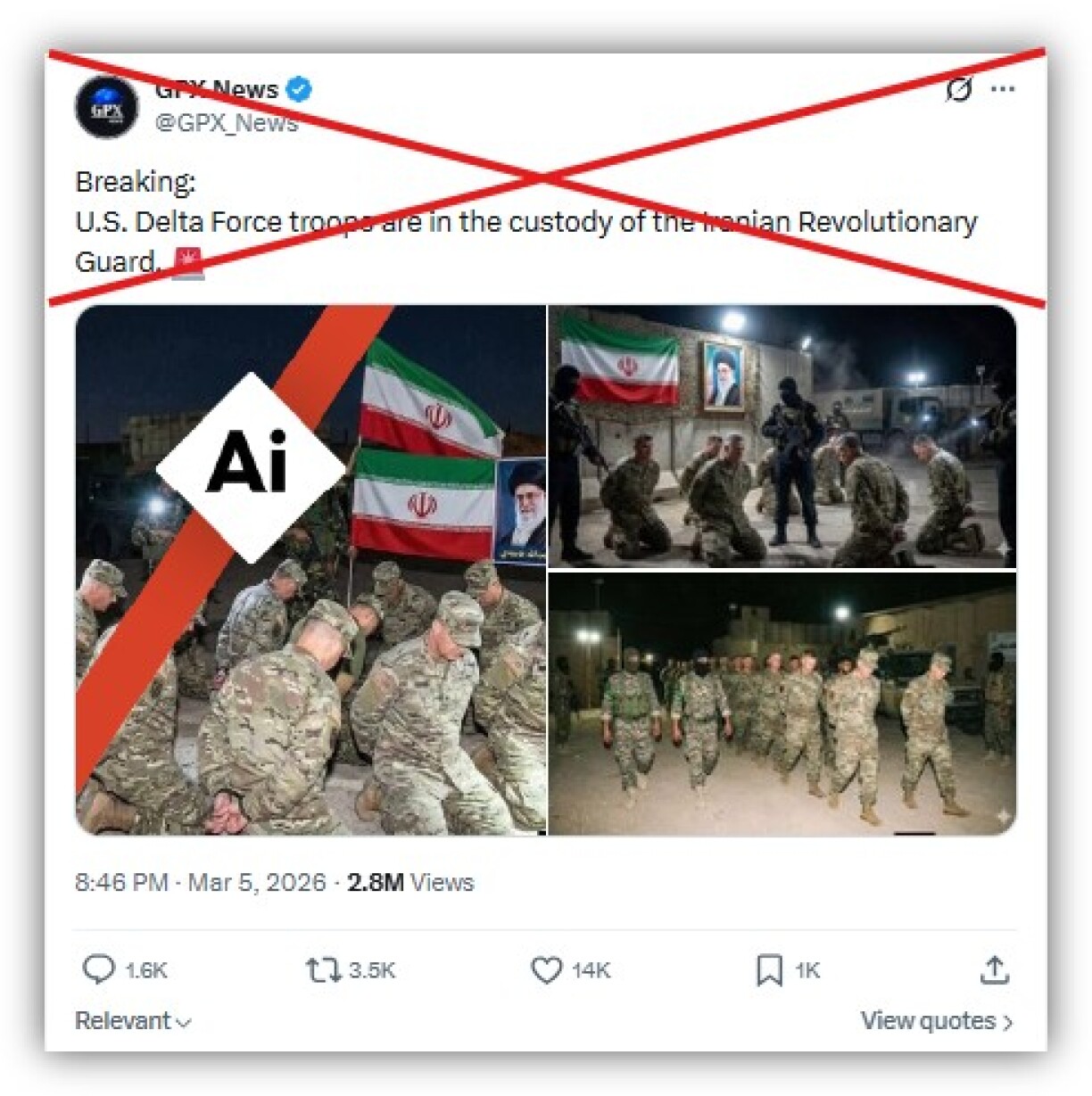 Screenshot from X taken March 6, 2026, with AI symbol added by AFP