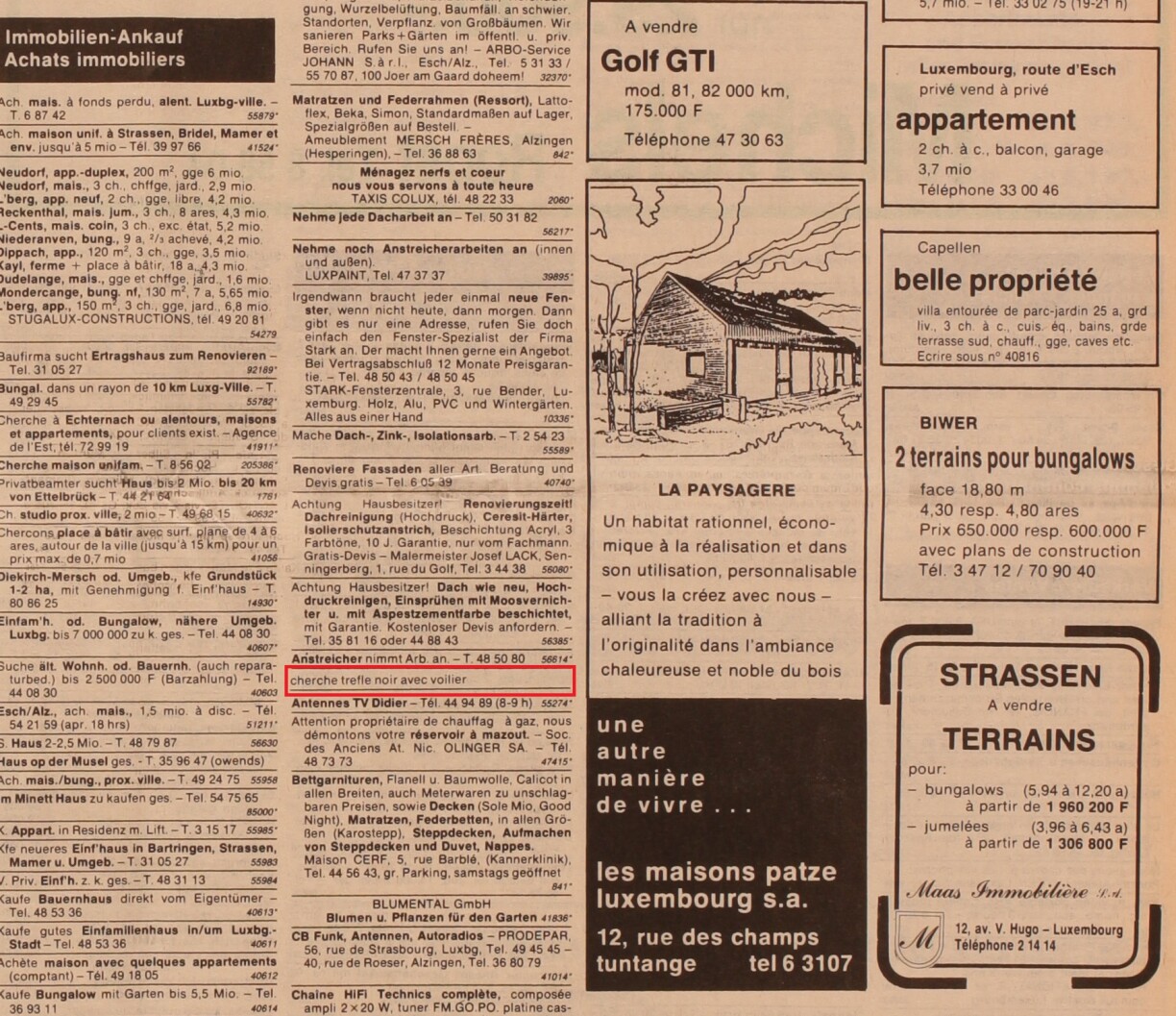 The ad published in Luxemburger Wort confirming the ransom fee would be paid. (10 May 1985)