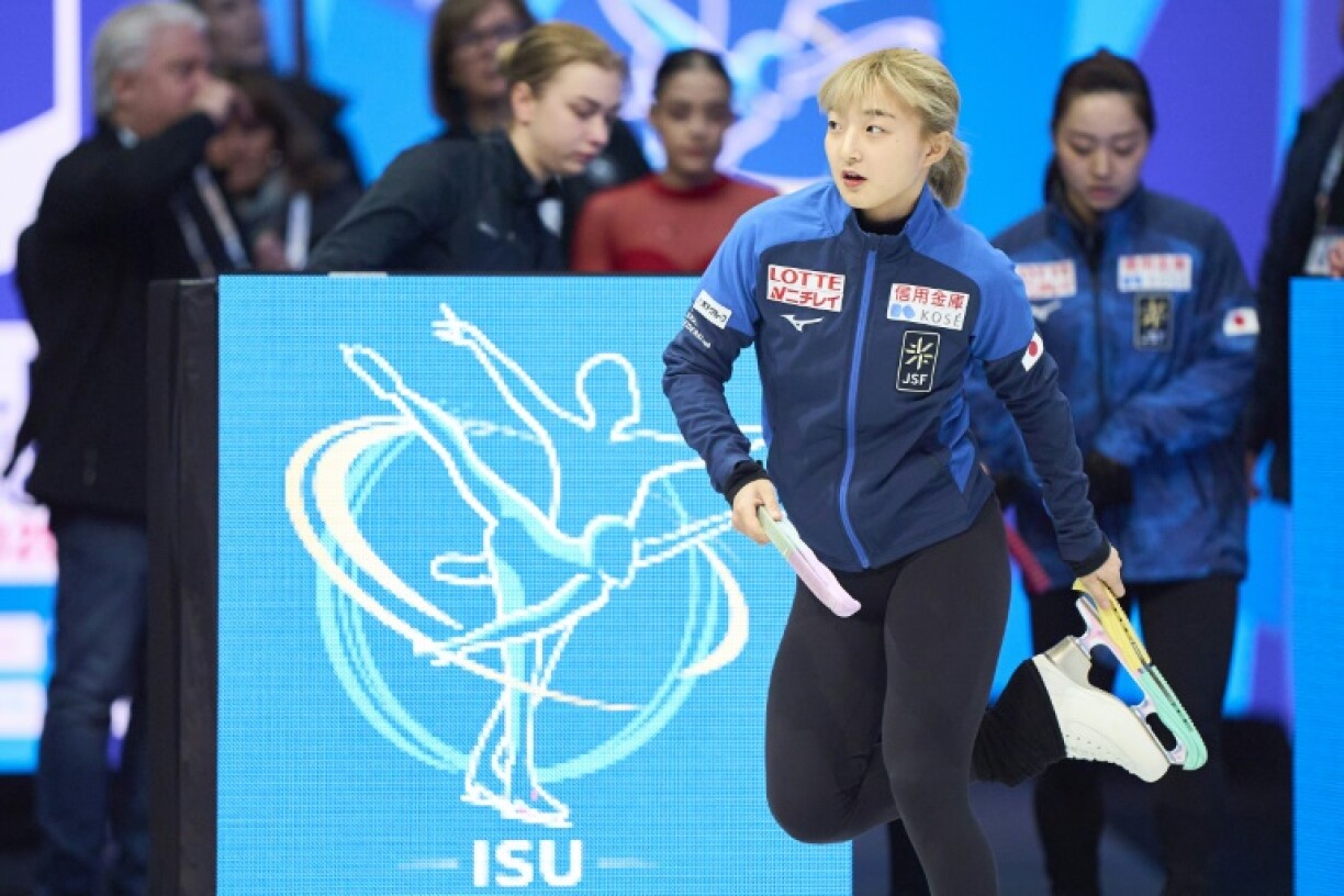 Three-time defending world champin Kaori Sakamoto of Japan arrives for a practice session at the Figure Skating World Championships in Boston