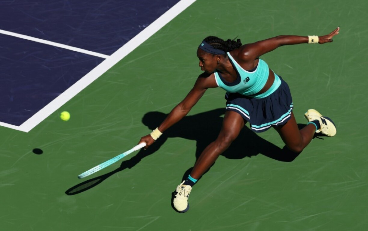 Resilience: American Coco Gauff on the way to a third-round victory over Maria Sakkari of Greece at Indian Wells