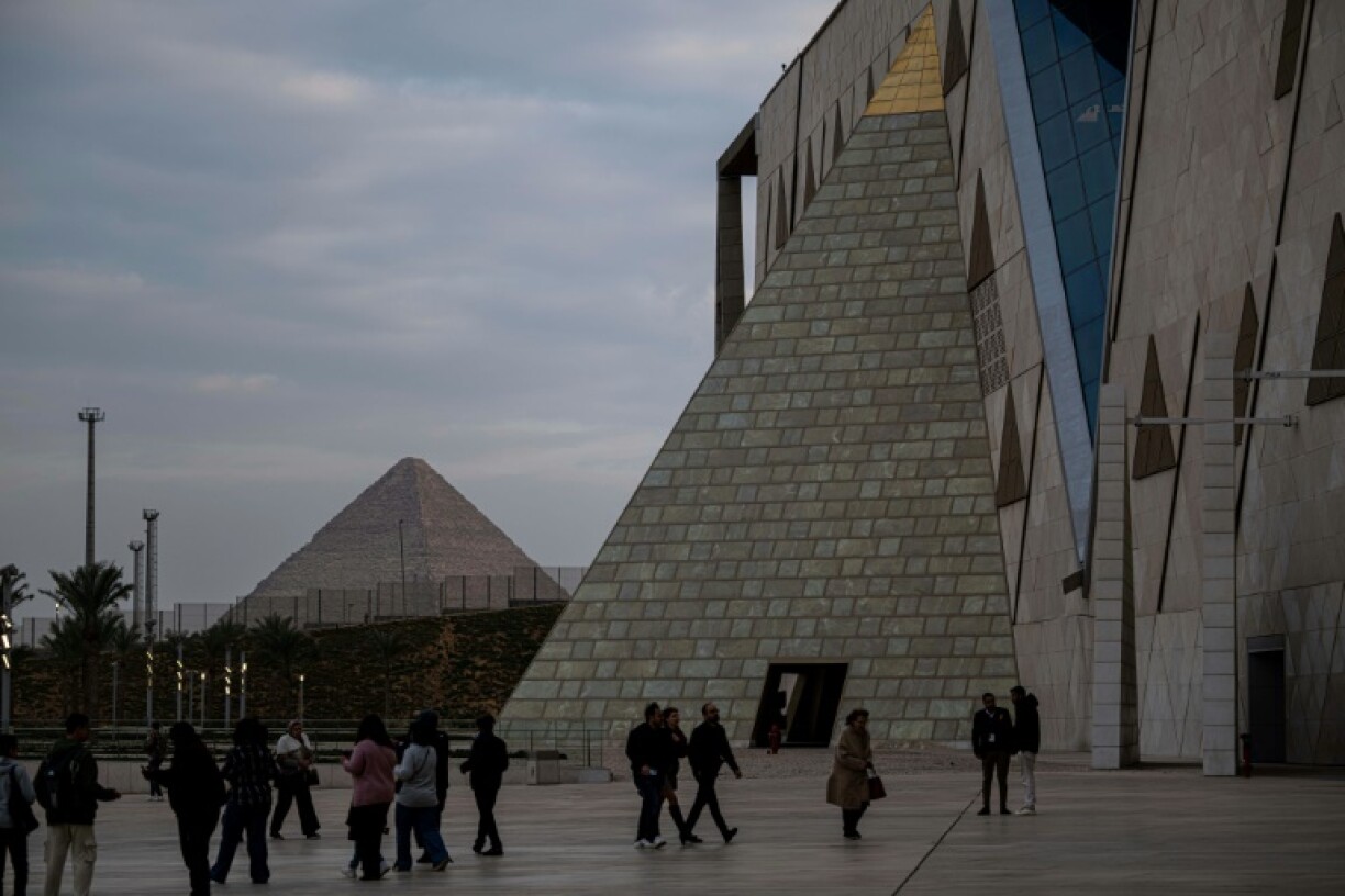 Visitors outside the Grand Egyptian Museum in February following its partial opening in October