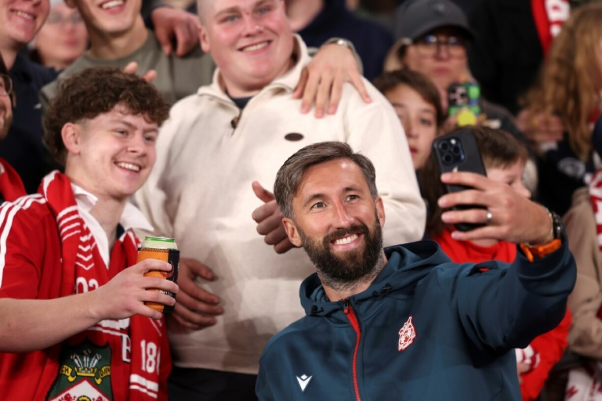 Wrexham forward Ollie Palmer poses for a selfie during the friendly against Melbourne Victory on the club's pre-season tour of Australia and New Zealand