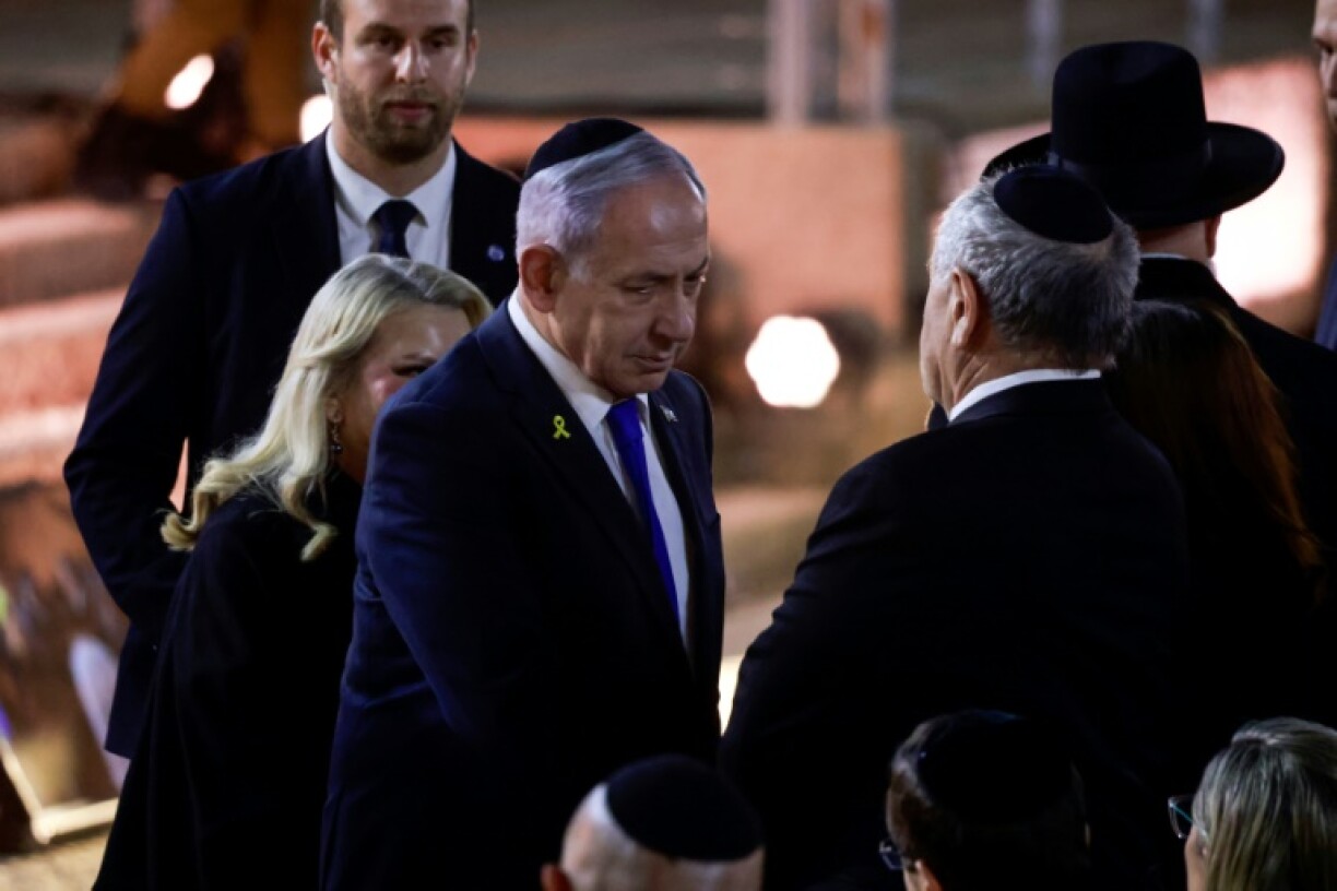 Israeli Prime Minister Benjamin Netanyahu at a Holocaust Remembrance Day ceremony at Yad Vashem in Jerusalem