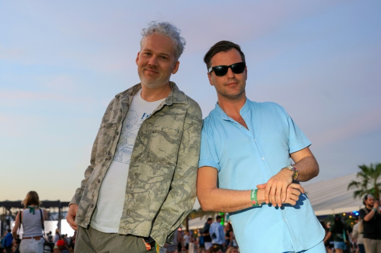 Alexandre Grynszpan (L) and Paul Armand-Delille (R) from French musical duo Polo & Pan are playing Coachella 2025