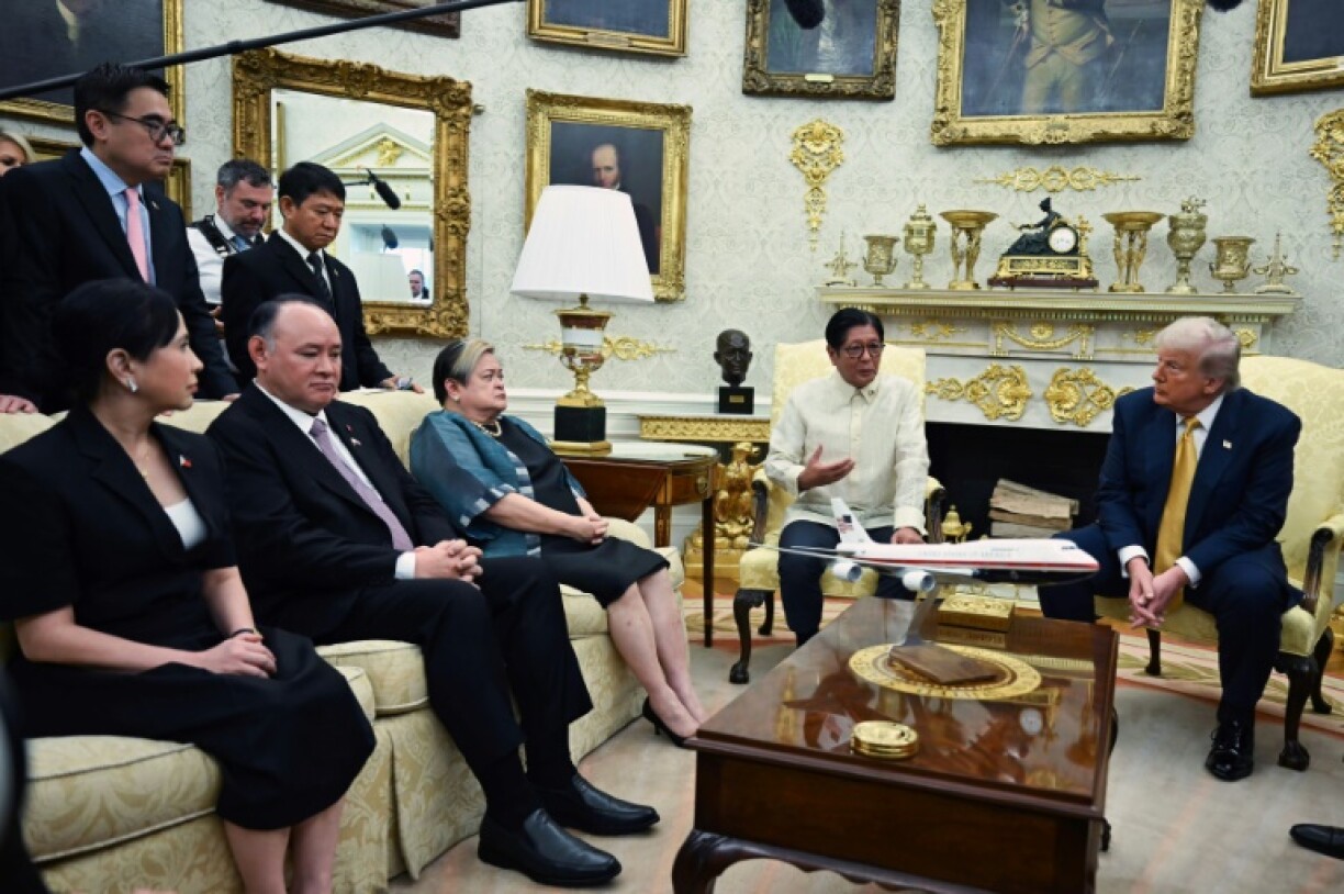 Filipino President Ferdinand Marcos Jr. speaks alongside US President Donald Trump during a meeting in the Oval Office