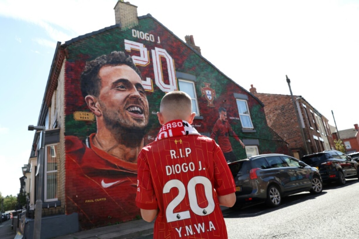 A mural of Liverpool's late forward Diogo Jota outside Anfield