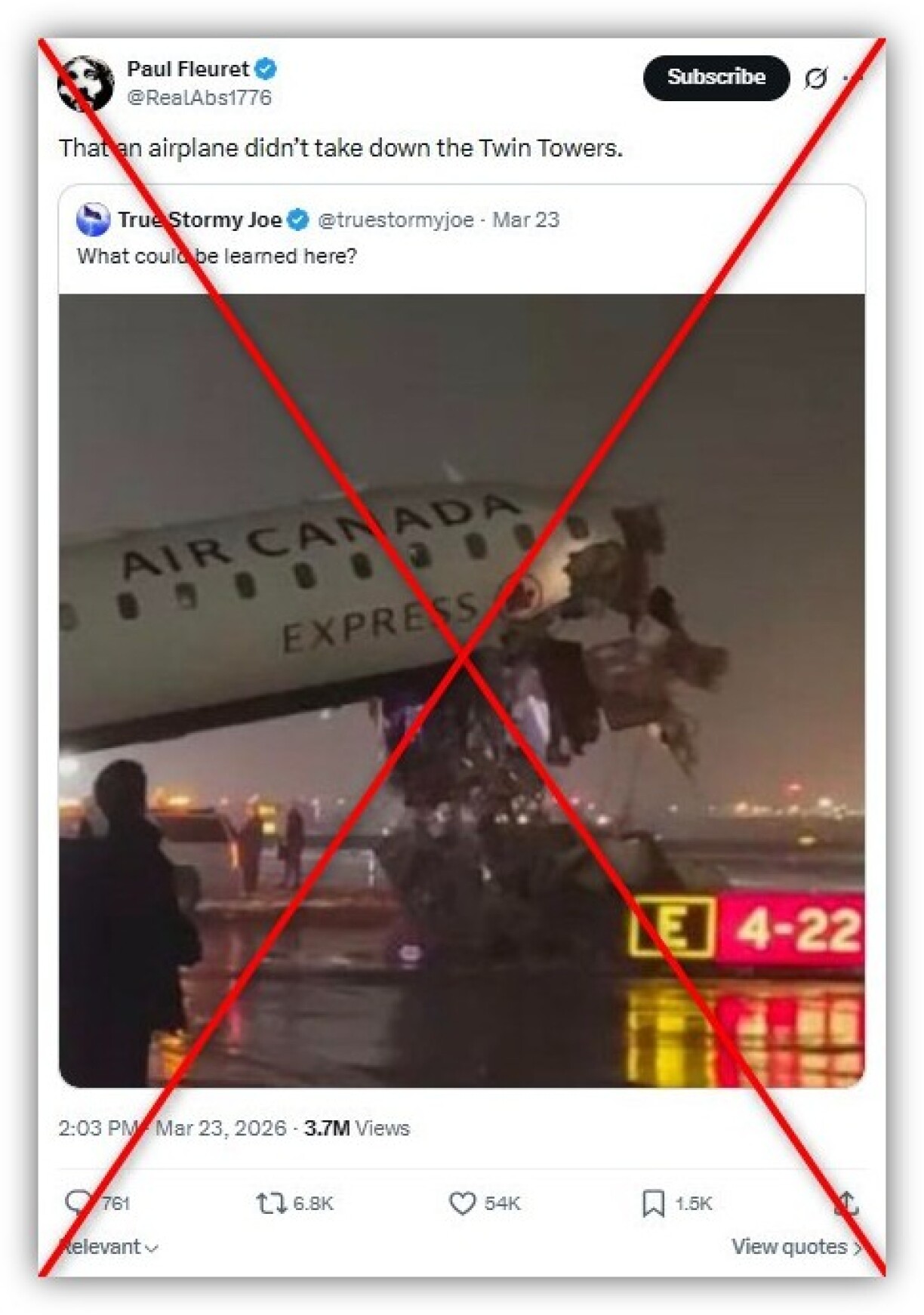 Screenshot from X taken March 25, 2026