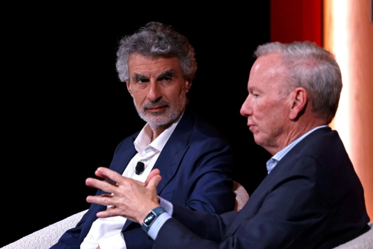 Yoshua Bengio and Eric Schmidt speak onstage during the 2024 TIME100 Summit in 2024