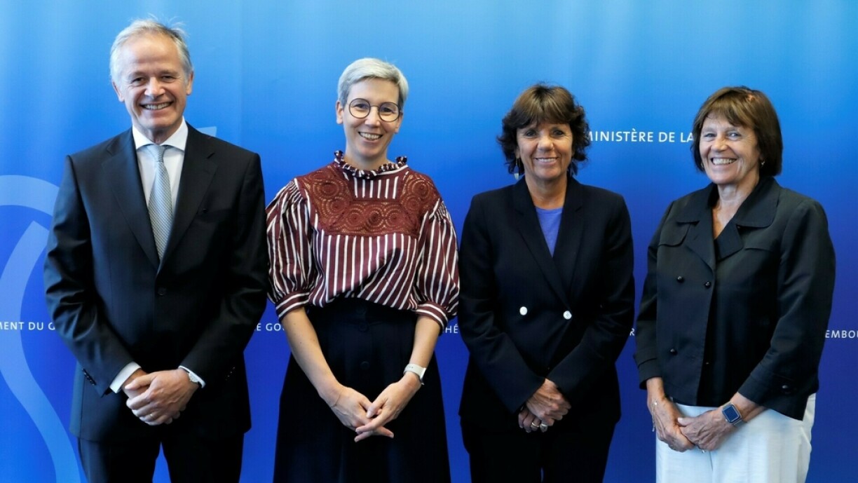(vu lénks no riets) Alain Thorn, vice-président du Conseil national de la justice ; Sam Tanson, ministre de la Justice ; Martine Solovieff, présidente du Conseil national de la justice ; Viviane Ecker, vice-présidente du Conseil national de la justice