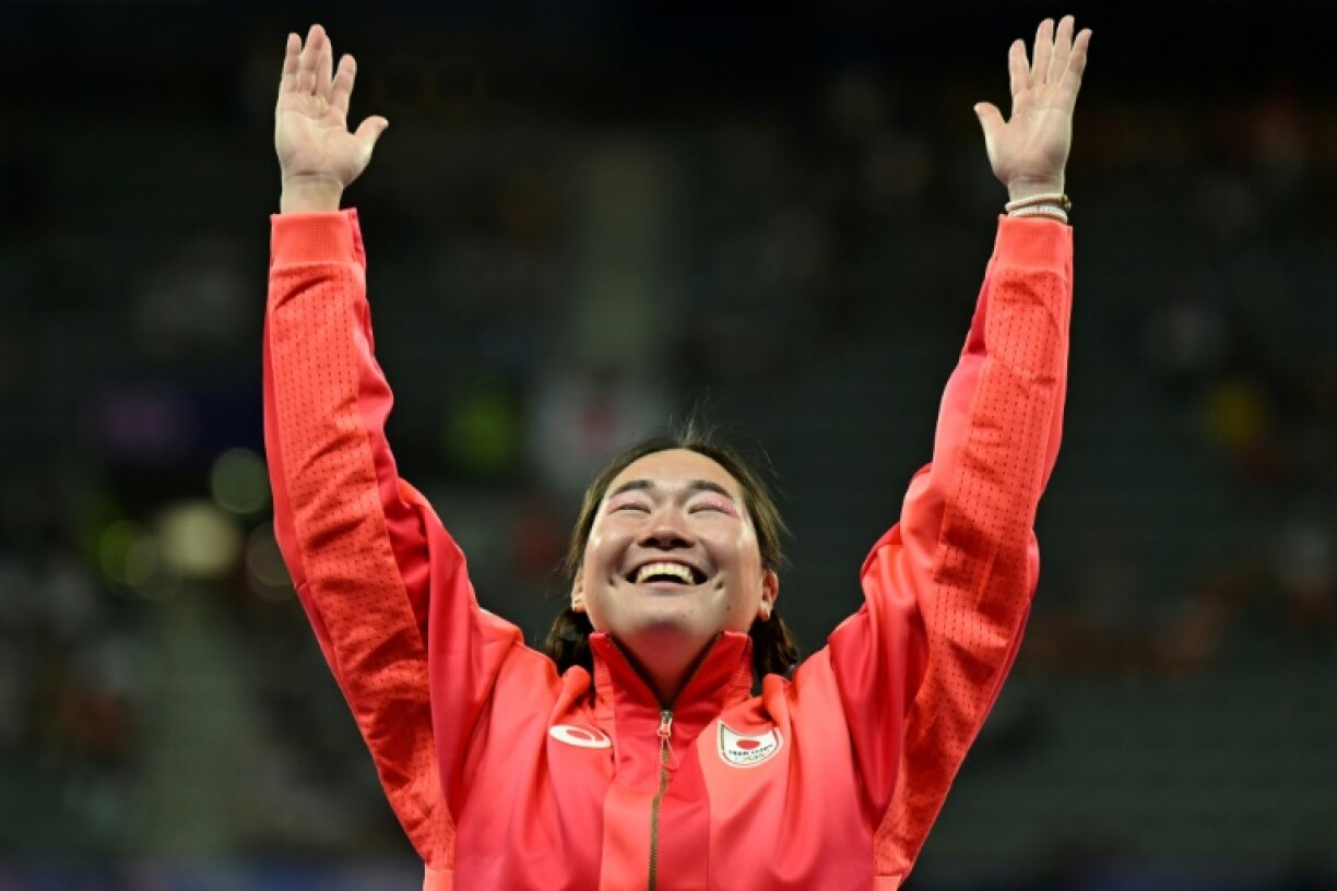 Haruka Kitaguchi celebrates after winning Olympic gold in Paris last year