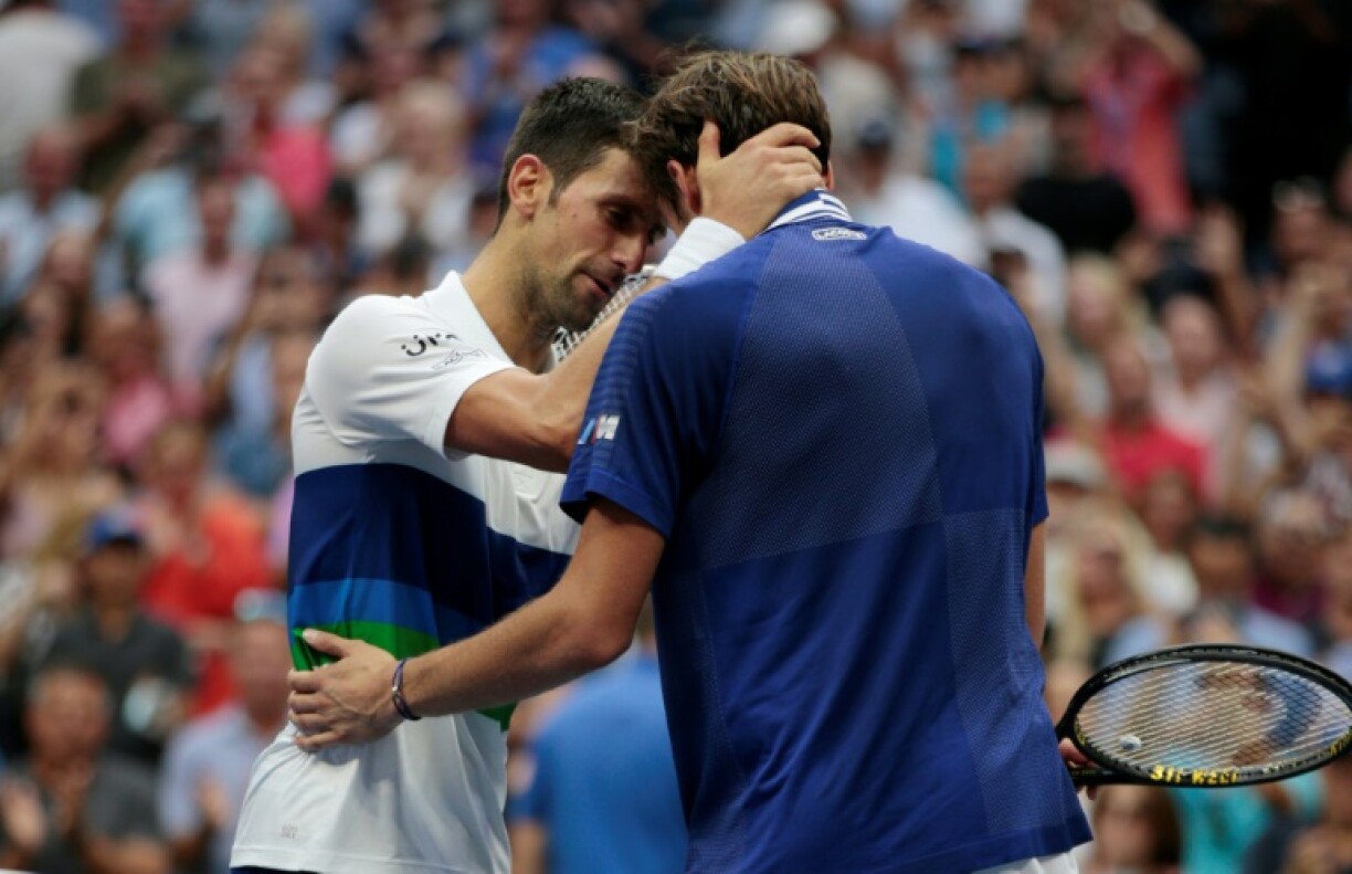 Le Russe Daniil Medvedev et le Serbe Novak Djokovic à l'US Open, le 21 septembre 2021 à New York