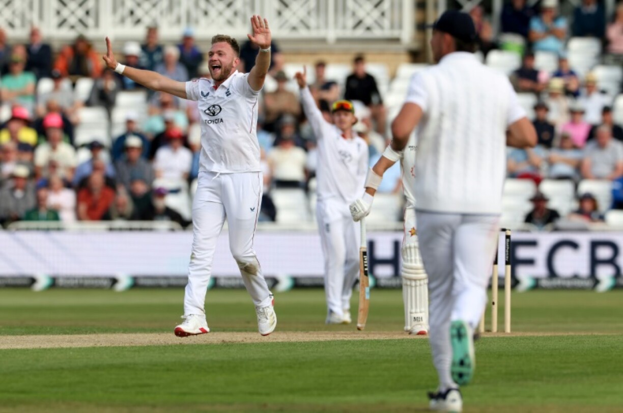 England's Sam Cook unsuccessfully appeals for the wicket of Zimbabwe's Ben Curran (unseen) on the second day at Trent Bridge