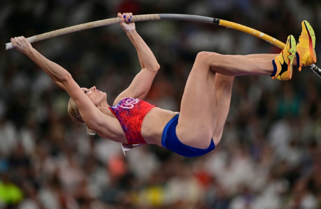 USA's Katie Moon competes in the women's pole vault at the world championships