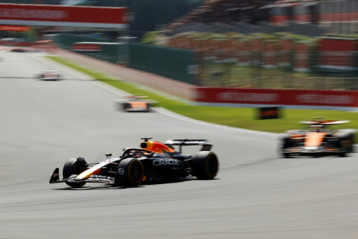 Max Verstappen keeps Oscar Piastri (right) at bay in the sprint at Spa