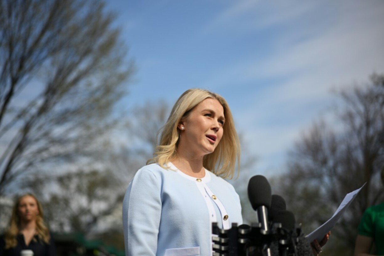 White House Press Karoline Leavitt speaks to reporters outside of the West Wing of the White House in Washington, DC on March 20, 2025.